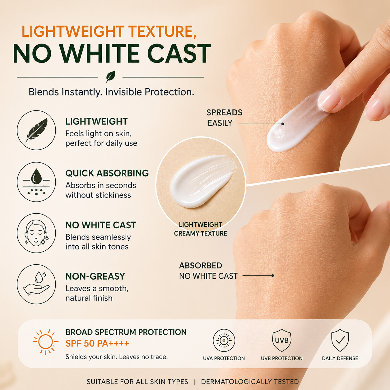 SPF 50 PA+++ Glow Sunscreen | No White Cast | Hydrating Sun Protection